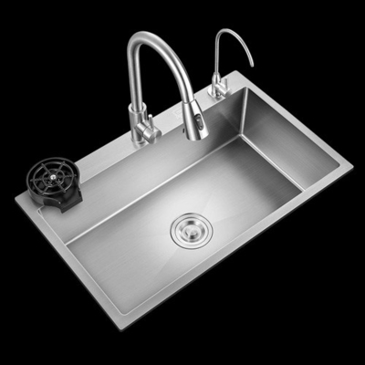 Großes Einzel-Slot Multifunktionswaschbecken Anti-Scratch LED Digital Display Edelstahl Wasserfall Küchenwaschbecken mit Tasse Wa