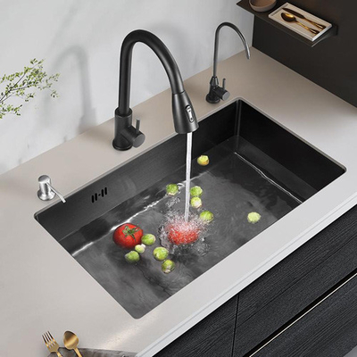 Großes Einzel-Slot Multifunktionswaschbecken Anti-Scratch LED Digital Display Edelstahl Wasserfall Küchenwaschbecken mit Tasse Wa