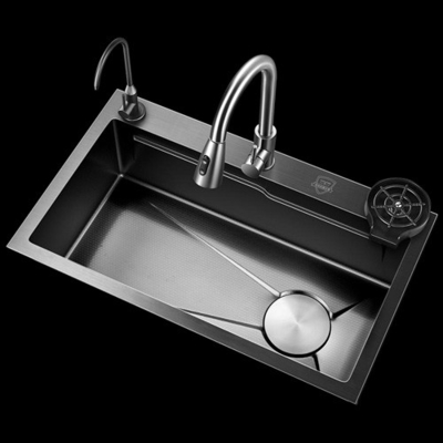 Multifunktionswaschbecken aus 304 Edelstahl Waschbecken moderner schwarzer Wasserfall Regenfall Einfachküche