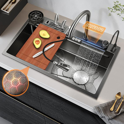 Warmverkauf SUS304 201 Einzelschüssel Edelstahl Küchenspüler Primärfarbe 60*45cm Bürste Handgefertigt Multi