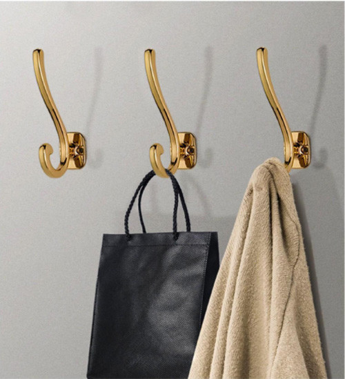 Modern Gold Schwarz Stoff Mantel Wandhaken Hänger Schwerlast Zinklegierung Metall Wand montiert Doppelspitzen